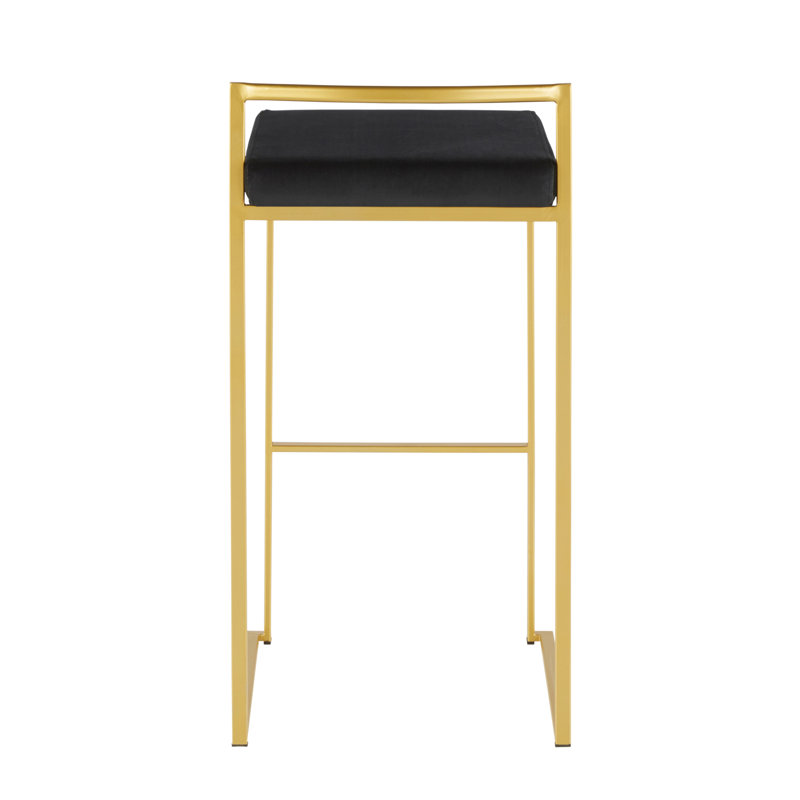 Fuji 30" Contemporary Barstool In Gold Metal With Black Velvet Cushion By Lumisource - Set Of 3, Black