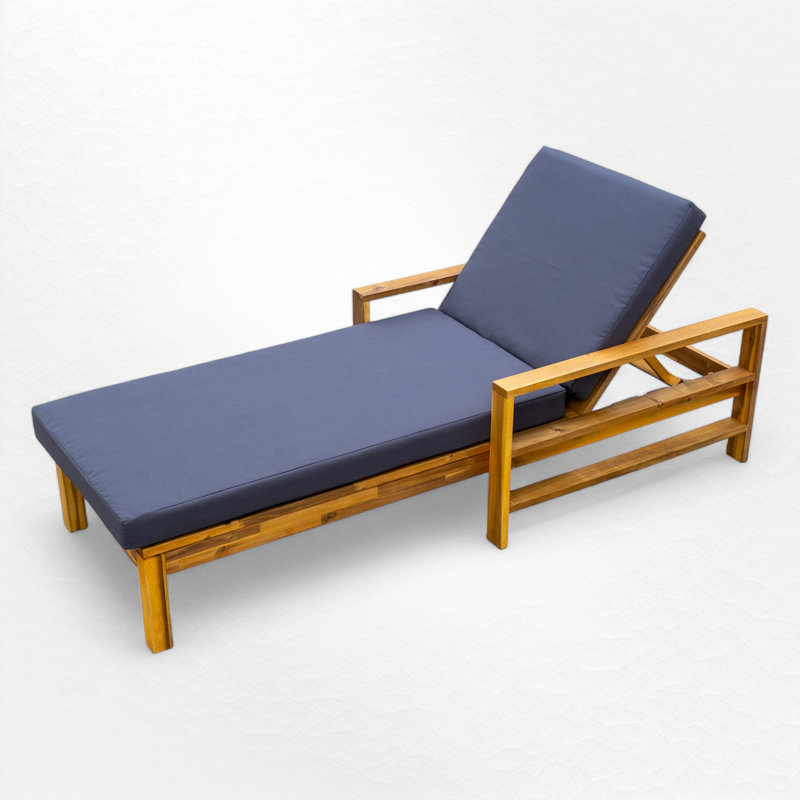 Outdoor Solid Wood Chaise Lounge With Cushion, Gray