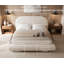 Lit de rangement moderne rembourré en tissu bouclé crème avec rangement relevable et tête de lit courbée-585462834