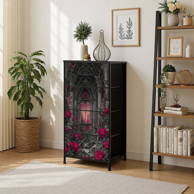 Commode de rangement verticale 4 tiroirs avec rangement gothique cathédrale et jardin en bois avec plateau en bois