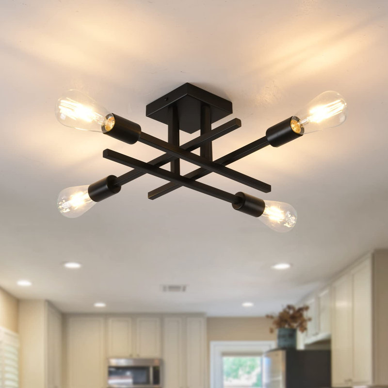 Plafonnier semi-encastré avec lustre linéaire moderne Spoutnik Doraelia, Noir