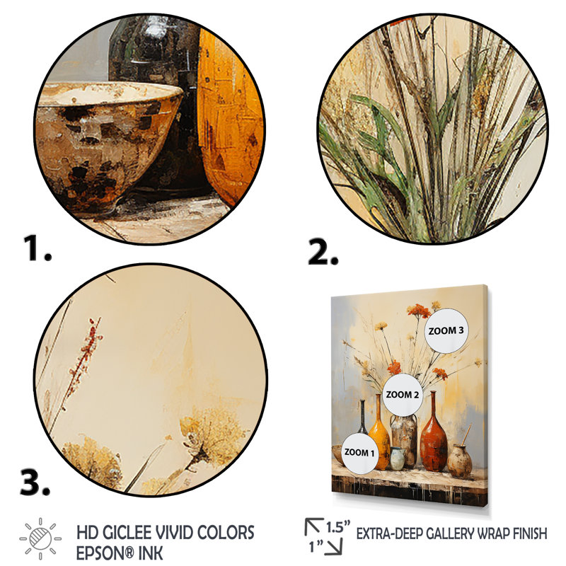 Élément décoratif de poterie florale jaune naturel I - Boho Pottery, H 20 po x l 12 po x P 1 po, Cadre flottant brun