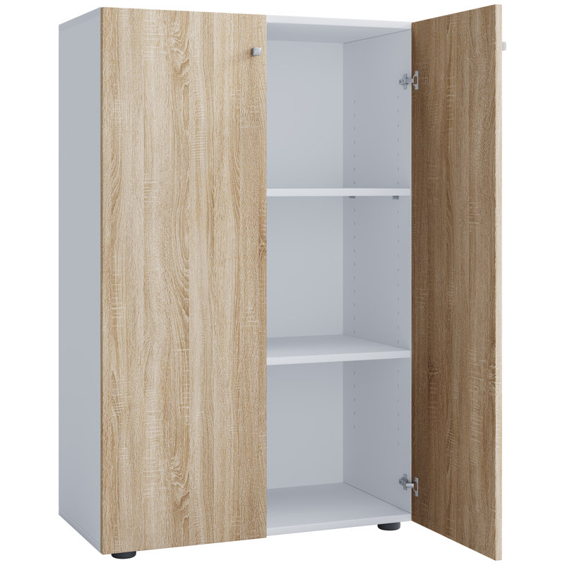9 Pair Shoe Storage Cabinet, White/Oak
