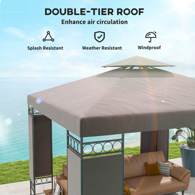 Pavillon de jardin à auvent, pavillon de jardin extérieur à double toit, kaki