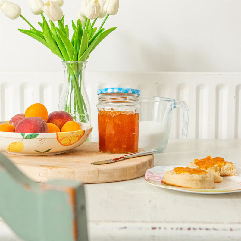 Argon Tableware Glass Jam Jars with Lids, Blue Gingham, 150ml