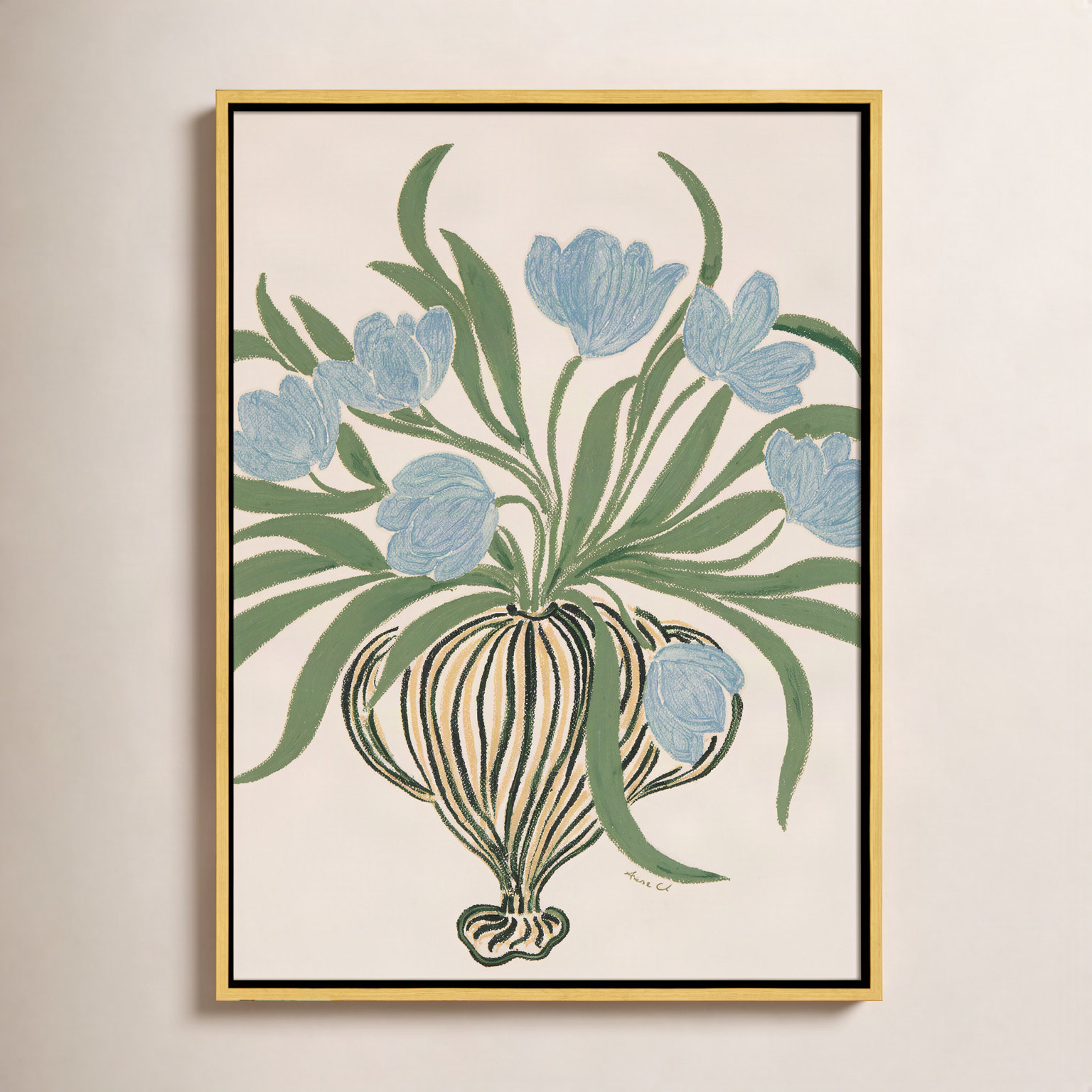 Colette "La Poire Blue Tulips" Print, 25.5" H x 19.5" W, Gold