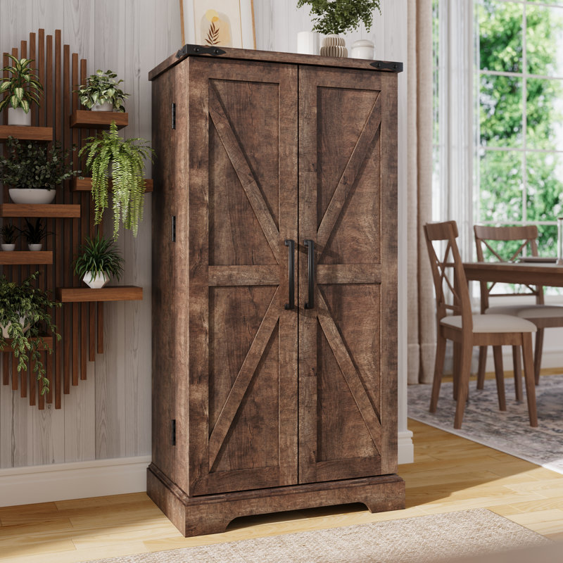 Farmhouse 47" Kitchen Pantry Cabinet with Barn Doors & 10 Door Shelves, Wood Storage Organizer with Adjustable Shelves