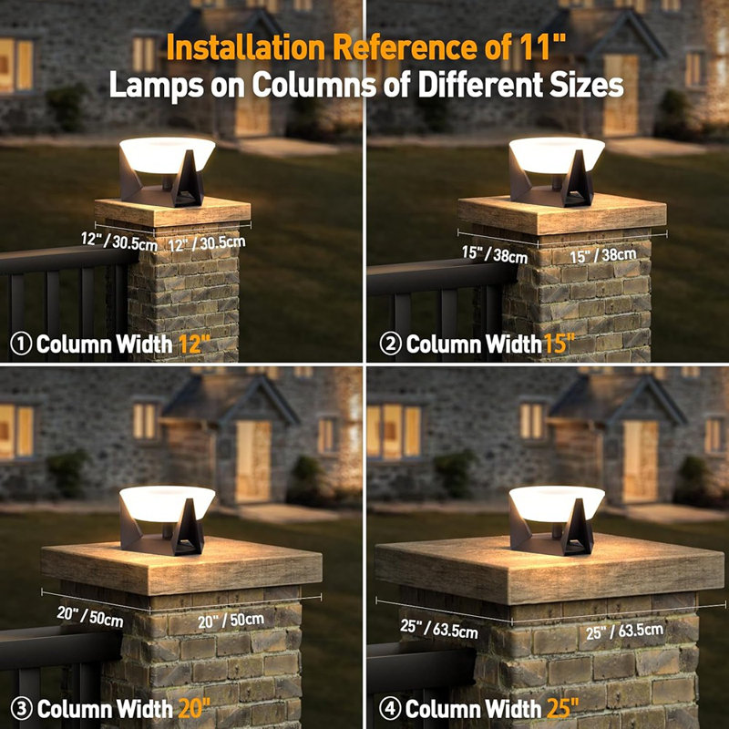 Lampadaire d'extérieur câblé, lampe de colonne de 11 po non solaire, lanterne à pilier moderne, capuchon de terrasse imperméable, lumières DEL, paysage extérieur, luminaire électrique pour patio, poteaux de jardin
