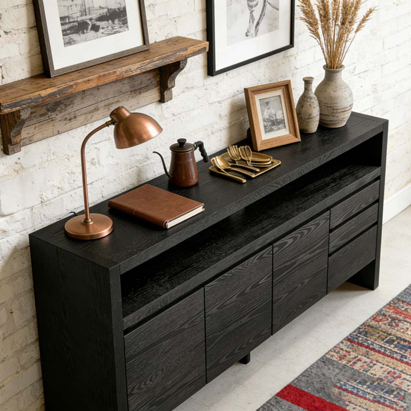 60" 3-Door Sideboard with 3 Drawers, Black