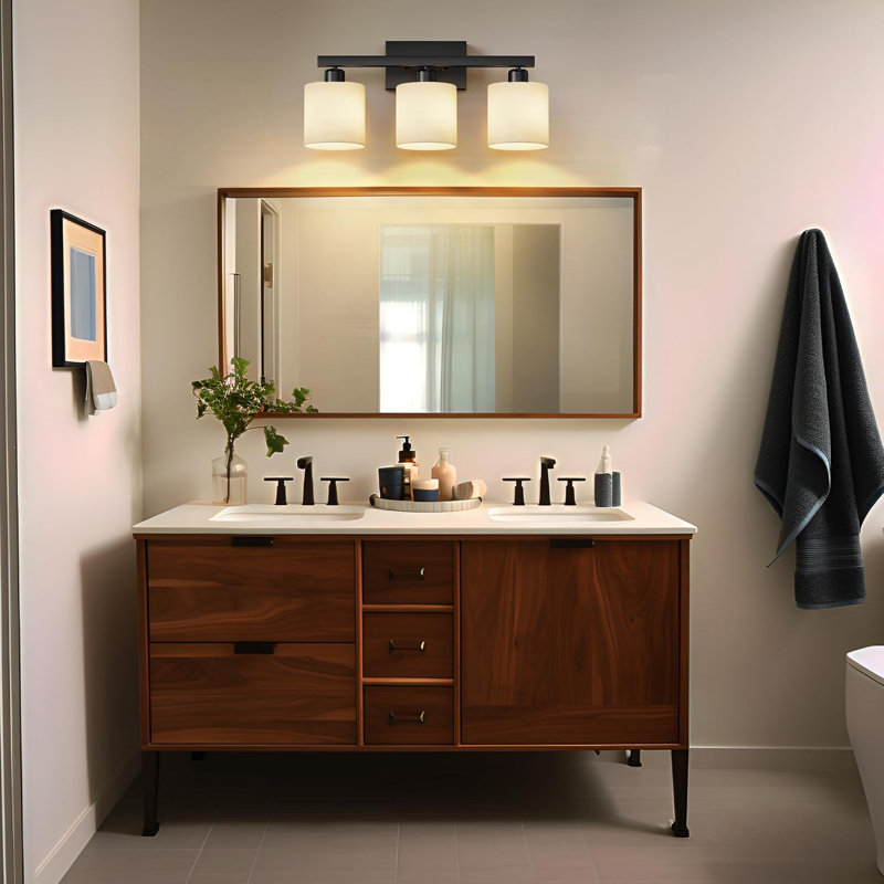 Luminaires de salle de bain, luminaires pour salle de bain au-dessus d'un miroir, lumières de meuble-lavabo classiques intérieures, éclairage de meuble-lavabo moderne avec abat-jour en verre blanc texturé, noir mat, 3 lumières