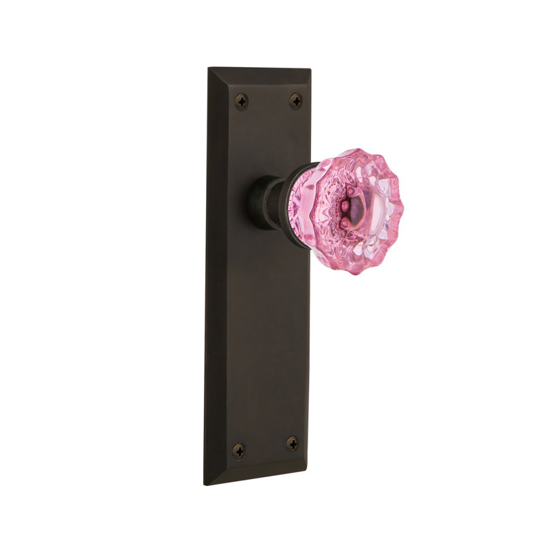 Plaque avec bouton de porte rose New York New York, Bronze frotté à l'huile
