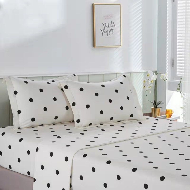 100% Cotton Twill Polka Dots Sheet Set, Queen