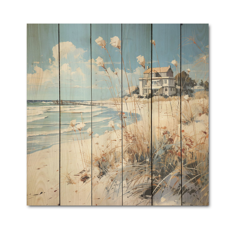 «Coastal Beach Charm Retreat I», art mural sur bois de pin côtier naturel, H 25 po x l 25 po