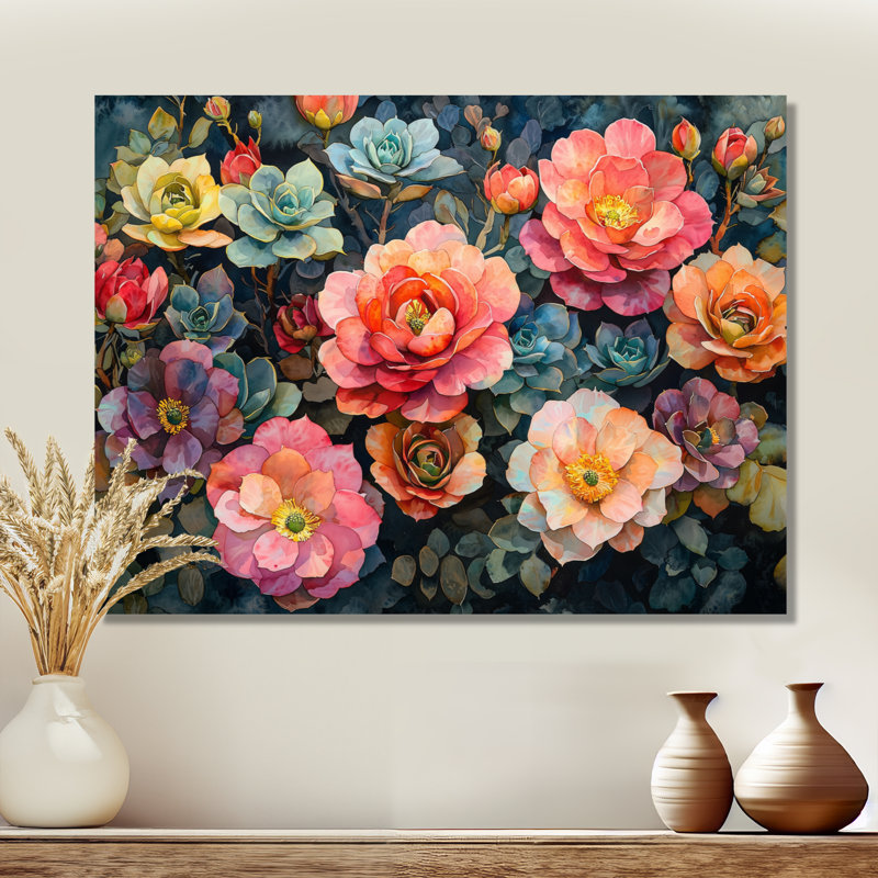 Springdale Spring Symphony Garden of Echeveria Elegans Succulent I - Art mural en métal succulent, H 12 po x l 20 po