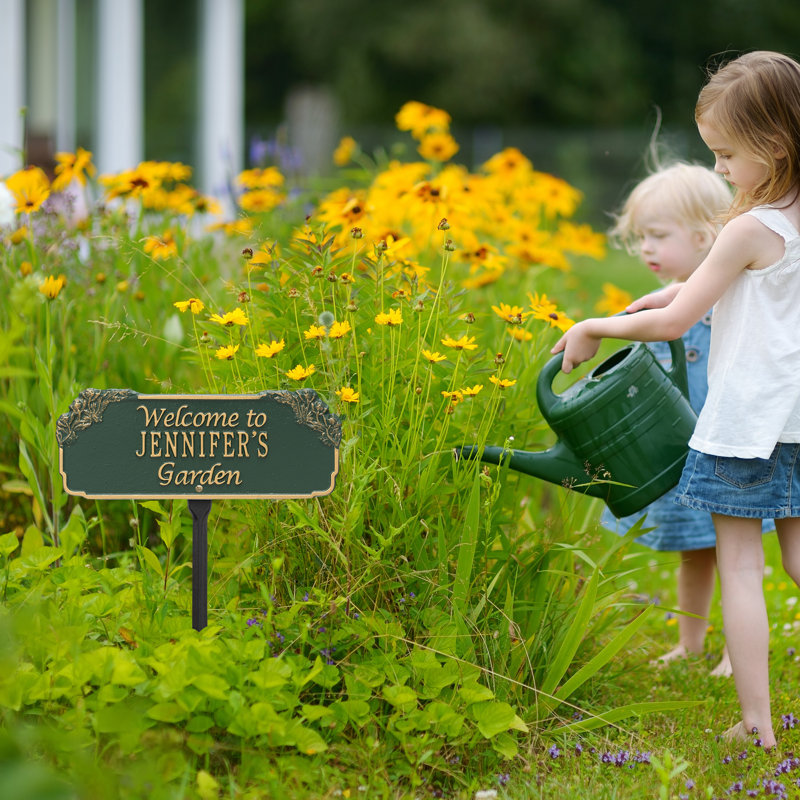 Enseigne de jardin personnalisée welcome, Vert/doré, Oui