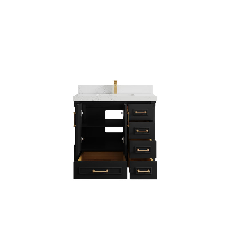 36'' Single Bathroom Vanity with Quartz Top, Black, Empira