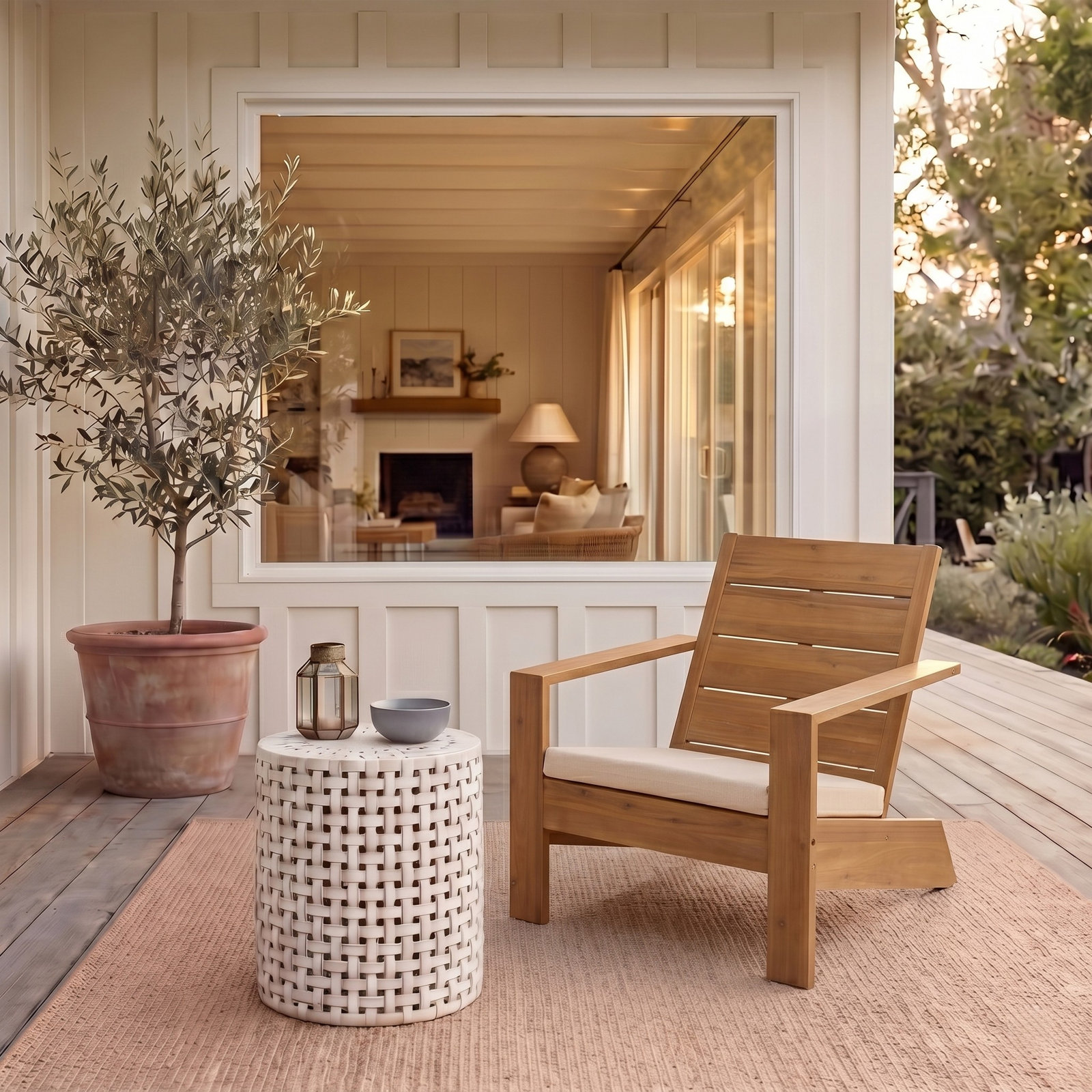 Chania Acacia Adirondack Chair, Oak / Cream