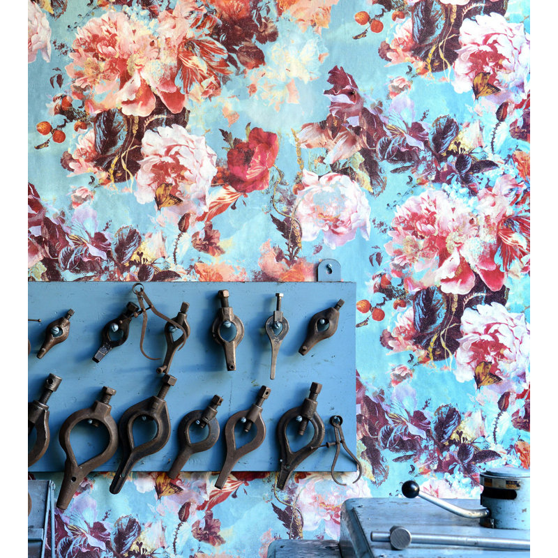 Les Papiers Floral Wallpaper Double Roll, Bleuet