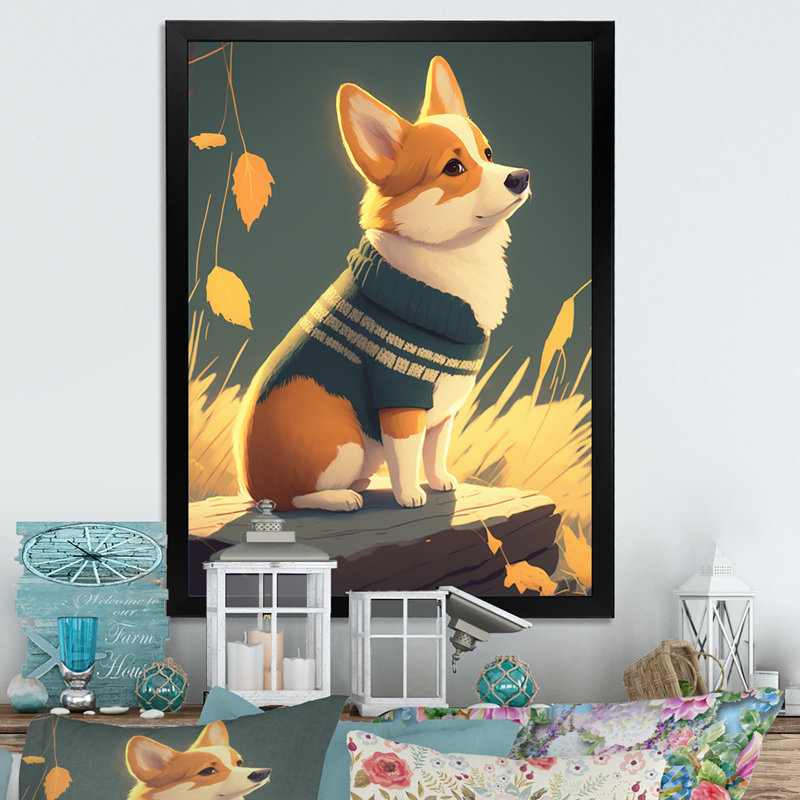 «Cute Little Corgi Dog», reproduction sur toile, L 24 po x H 32 po, Cadre photo noir