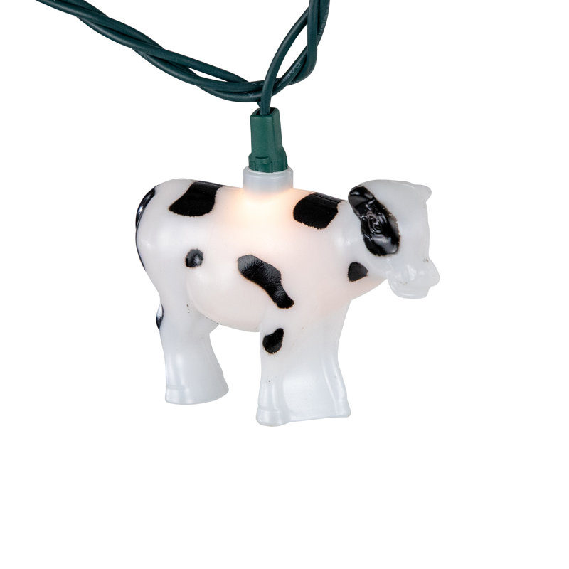 Ensemble de 10 lumières de vache blanches et noires 10 pi fil vert 6 pi