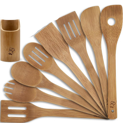 Ensemble d'ustensiles de cuisine en bois non toxique 8 pièces avec porte-ustensiles 8 pièces