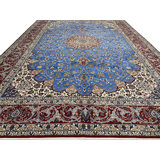 Light Blue Fine Hand Knotted Persian Silk & Wool Isfahan Rug -  8'9'' x 12'7''