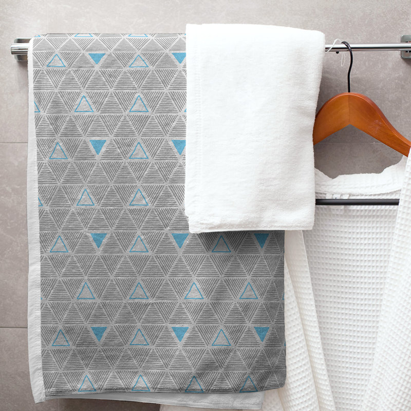 Classic Hand Drawn Triangles Bath Towel, Light Gray/Sky Blue