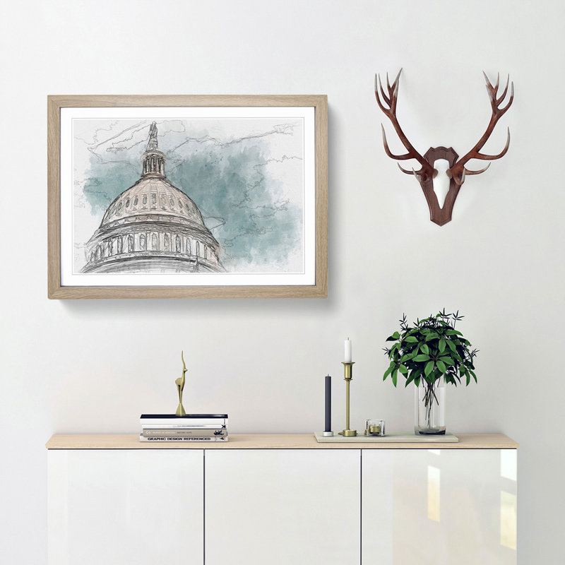 Capitol Hill White House in Abstract - Picture Frame Graphic Art Print, 36cm H x 48cm W x 2cm D, Oak Framed