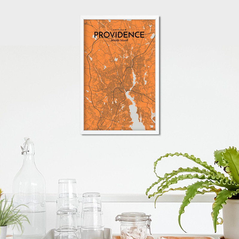 Providence, carte de la ville, impression, H 17 po x l 11 po, Orange et gris