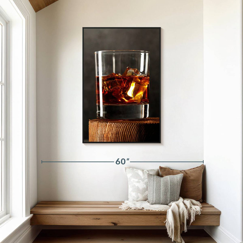 Whisky sur table rustique, Cadre flottant noir, 29 po x 43 po