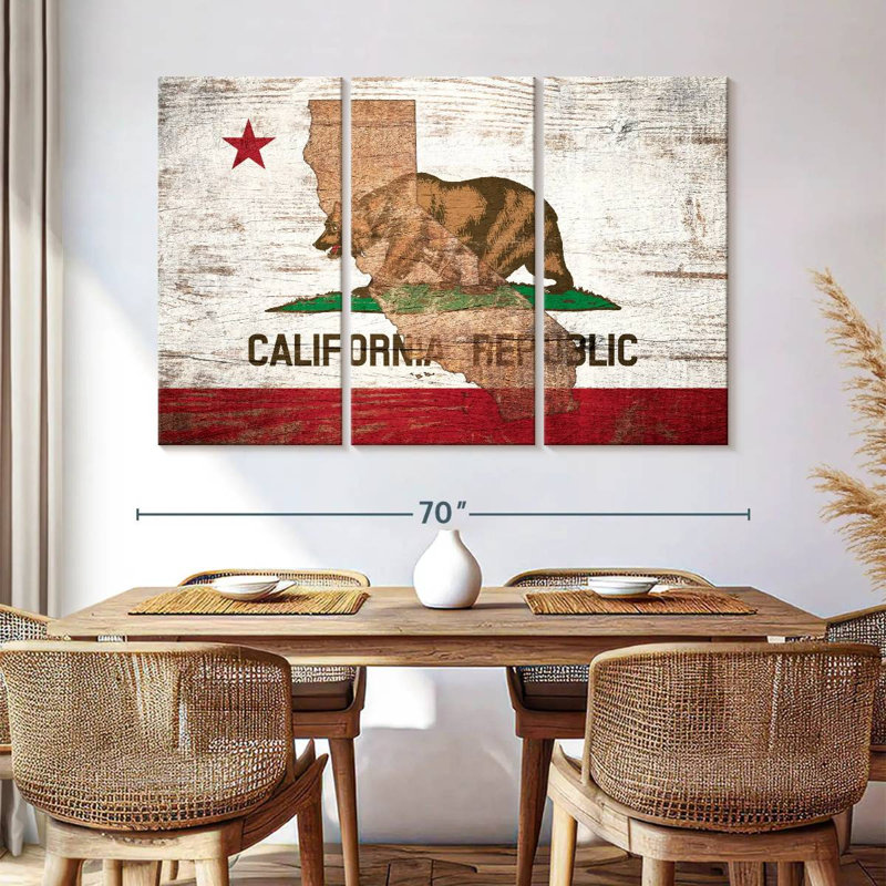 Carte de l'État de Borges sur le drapeau de la Californie, H 42 po x l 65 po