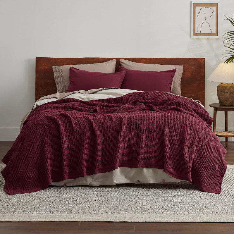 Jeté 100% coton 406 g / m² Literie respirant gaufré GentleSoft ™, Très grand simple, Rouge Bourgogne