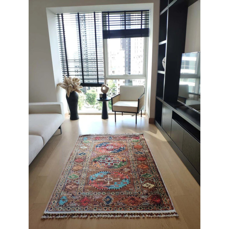 Coton imprimé marocain brun Toscana Tapis chenille antidérapant, Rectangle 5 pi 11 po x 13 pi 1 po