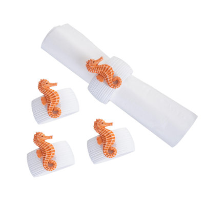 Orange Seahorse Napkin Ring S/4