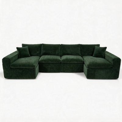 Modular Sectional Cloud Couch for Living Room - 130" Modular U Shaped Sectional Couch, No Assembly Compression Sofas, Comfy Floor Sofa with Memory Foam/Green
