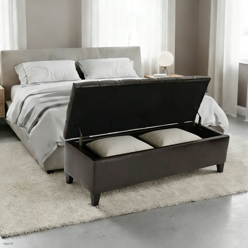 Faux Leather Button-Tufted Storage Ottoman Bench, Flip-Top Rectangular Storage Bench with Safety Hydraulic Hinges, Upholstered End-of-Bed Bench for Bedroom, Living Room, Entryway