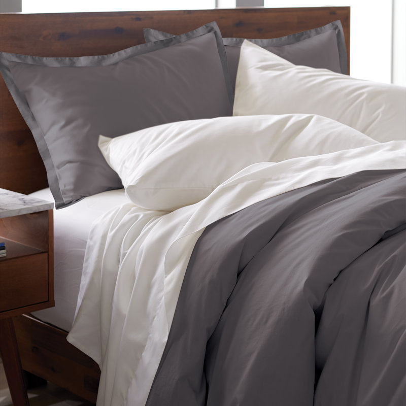 EJ Classic 100% Luxe Cotton Sateen Duvet Cover Set - Smooth & Breathable, Queen, Charcoal