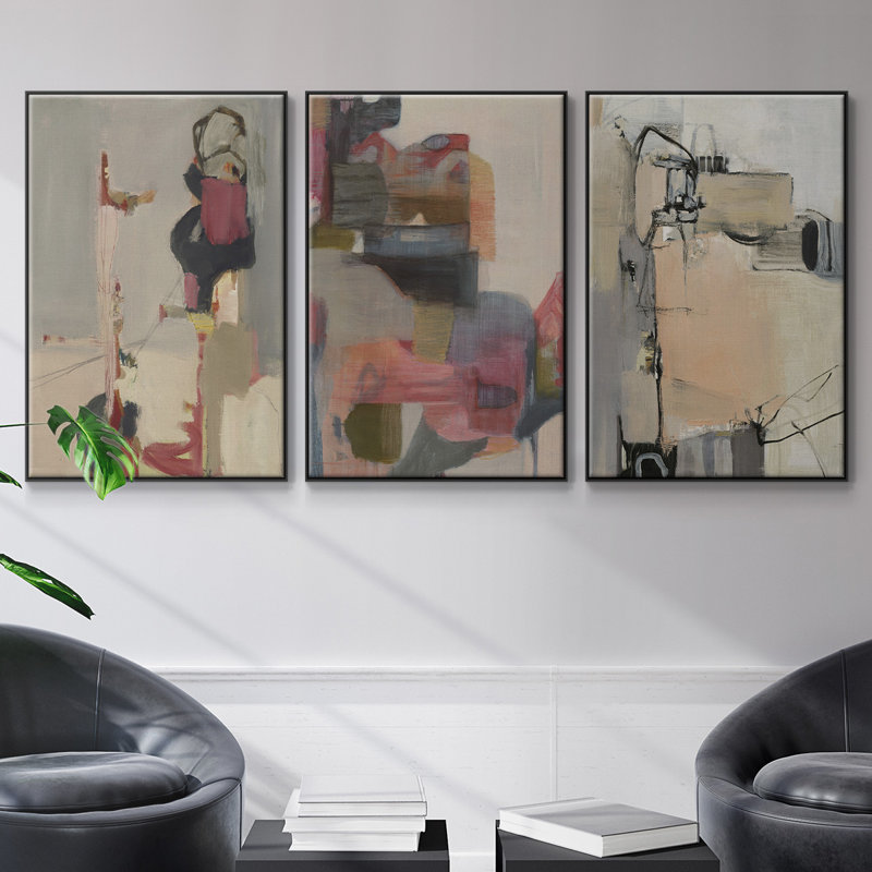 Grès, impression sur toile 3 pièces, H 36 po x l 72 po x P 2 po, Noir