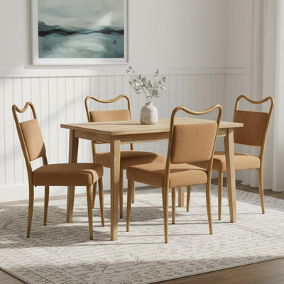 Mid-Century Velvet Dining Chair Set with Wood-Grain Metal Frame