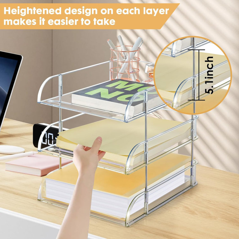 3-pack Clear Stackable Paper Trays