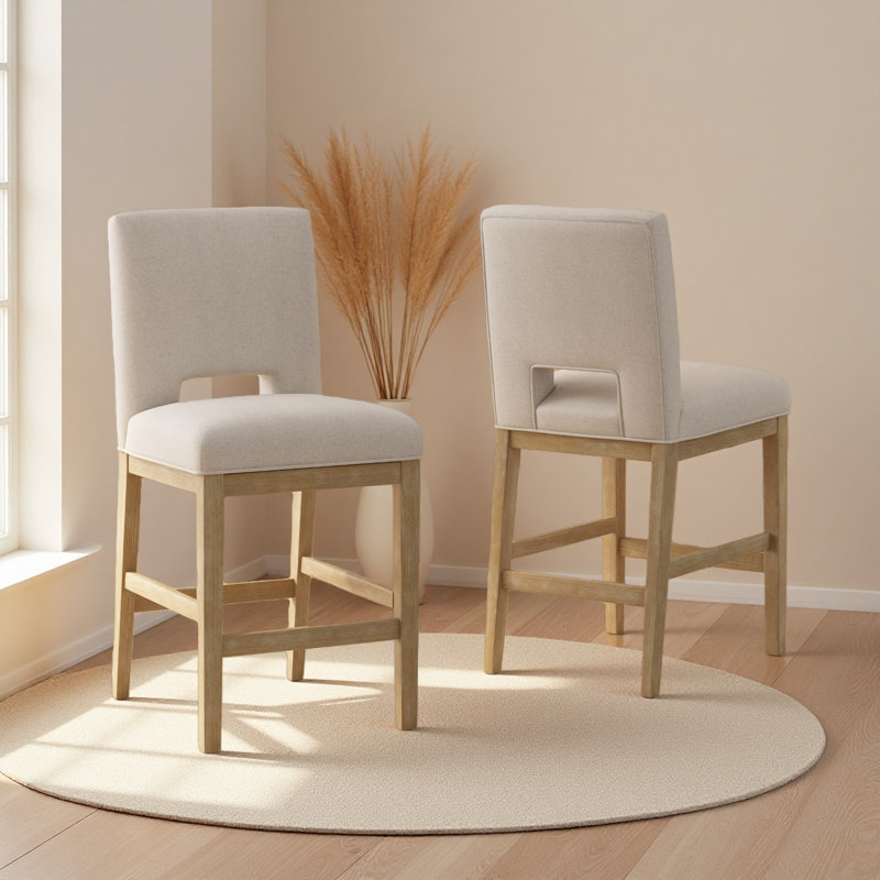 Tabourets de comptoir, ensemble de 2, Siège beige / structure blé