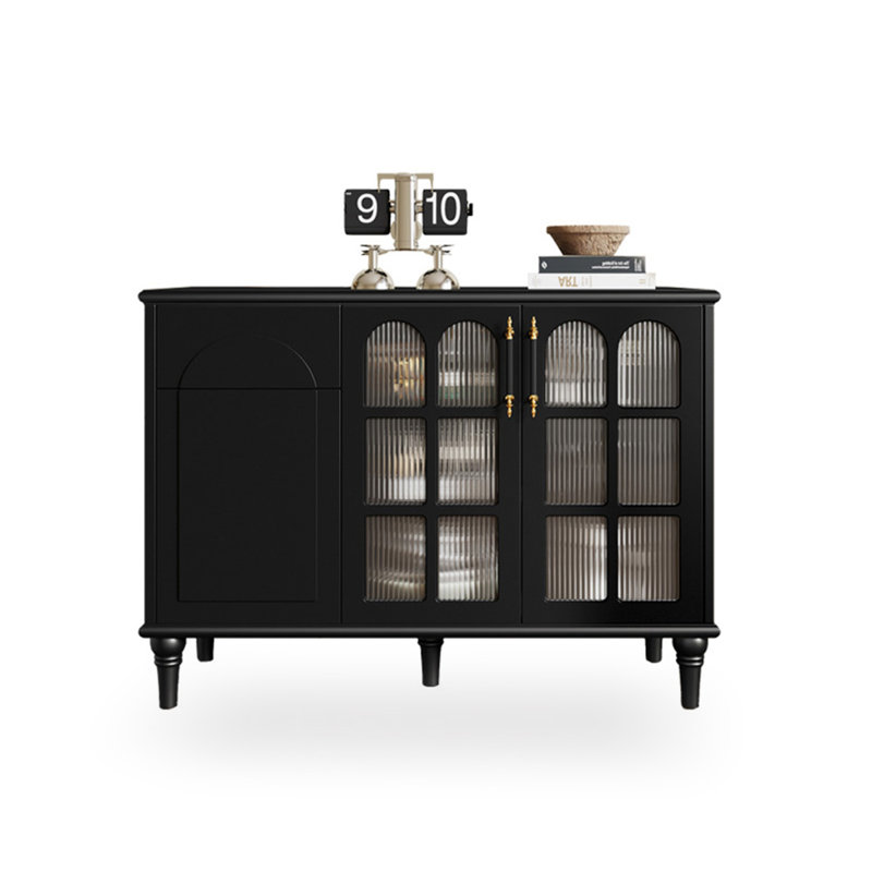 Buffet noir massif + bois manufacturé + verre trempé