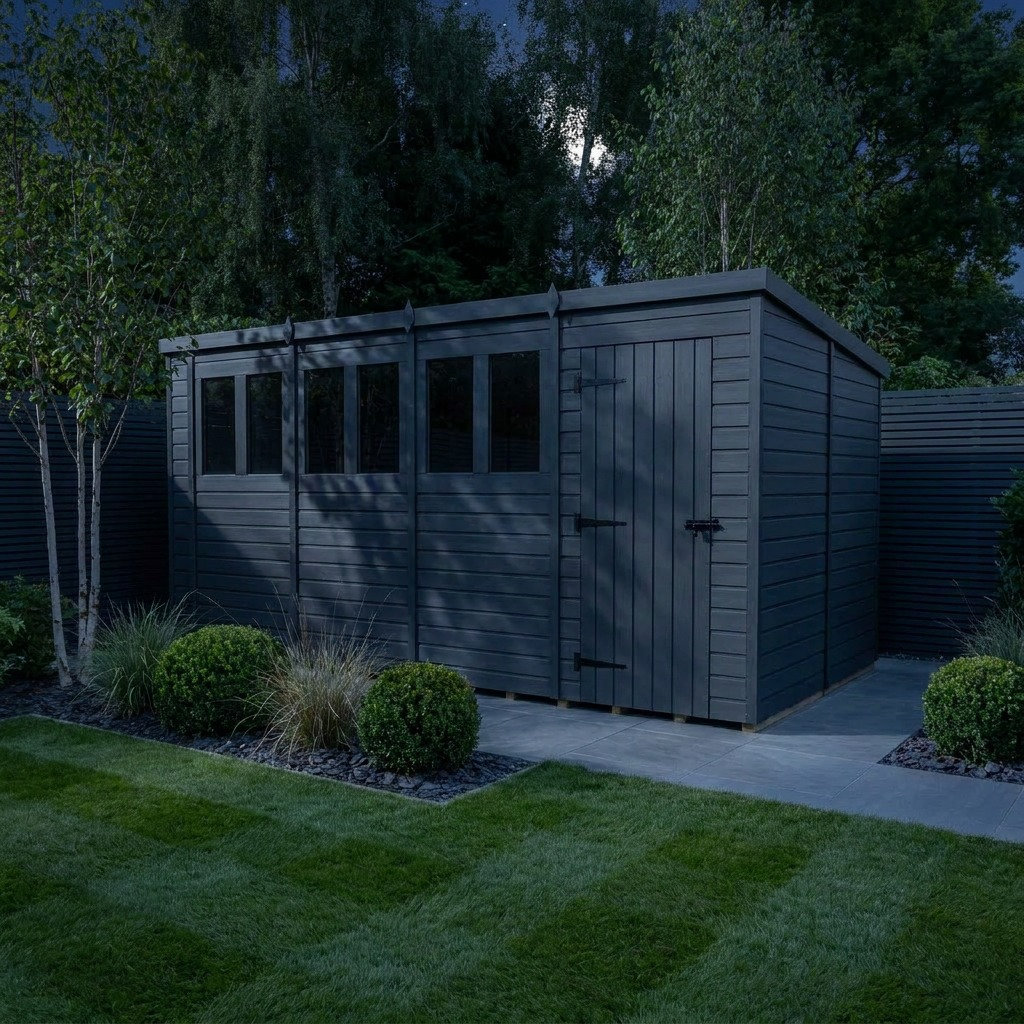 Total Sheds 18ft x 10ft Composite Pent Garden Shed - Single Door - With Windows - EPDM Rubber Roof - UK Manufactured