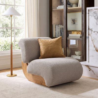 Sloane Curved Boucle Upholstered Accent Slipper Chair Solid Wood Base