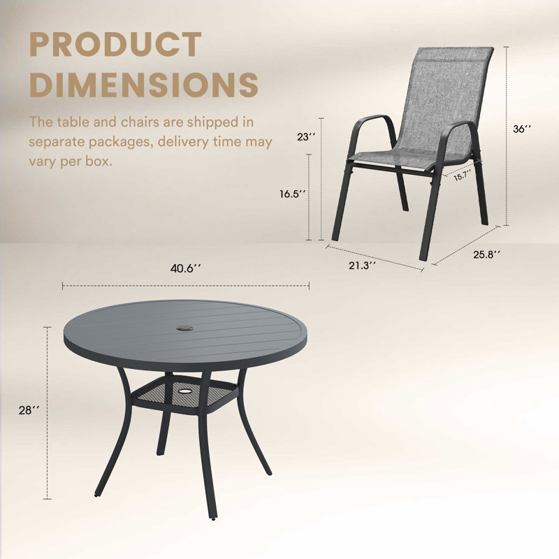 4-Person Outdoor Round Patio Dining Set With Stackable Chairs, Gray, Gray