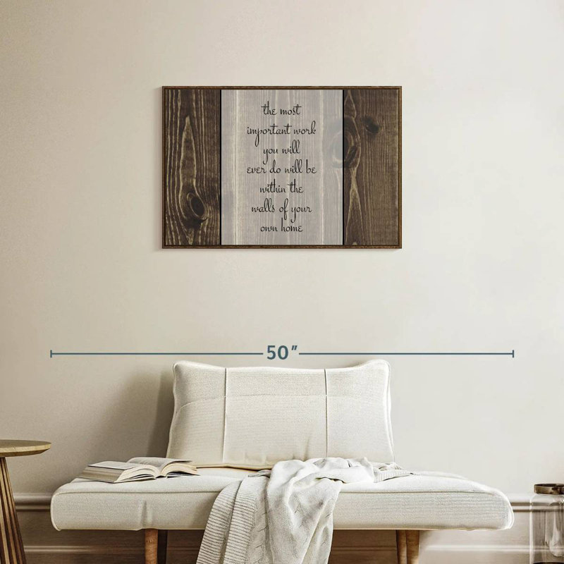 «Most Import Work», typographie murale, Cadre flottant noyer, 31 po x 21 po