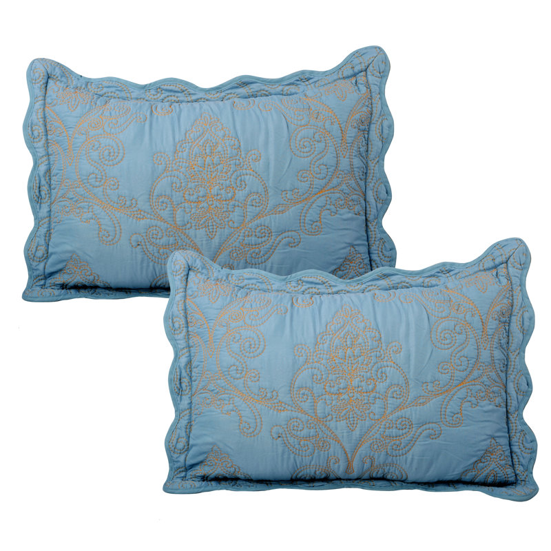 4 Piece Damask Oversized Embroidery Bedspread Set, Courtepointe grand lit + 2 taies décoratives pour, Ne m'oublie pas