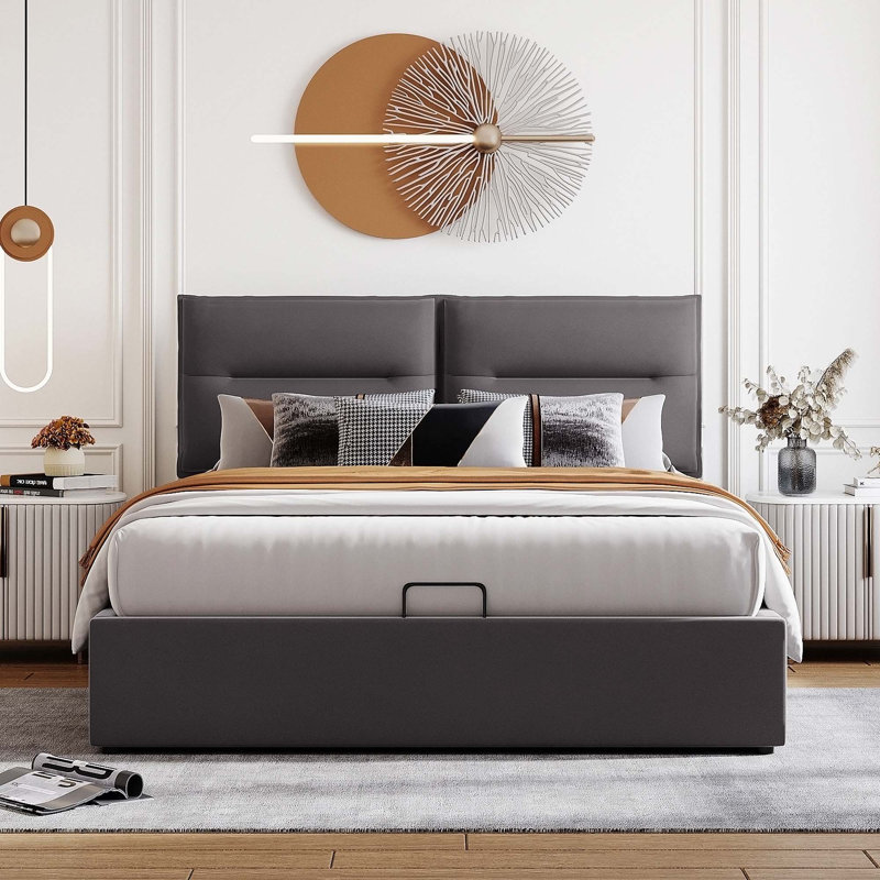Lit plateforme tapissier confortable avec rangement hydraulique pour la chambre à coucher