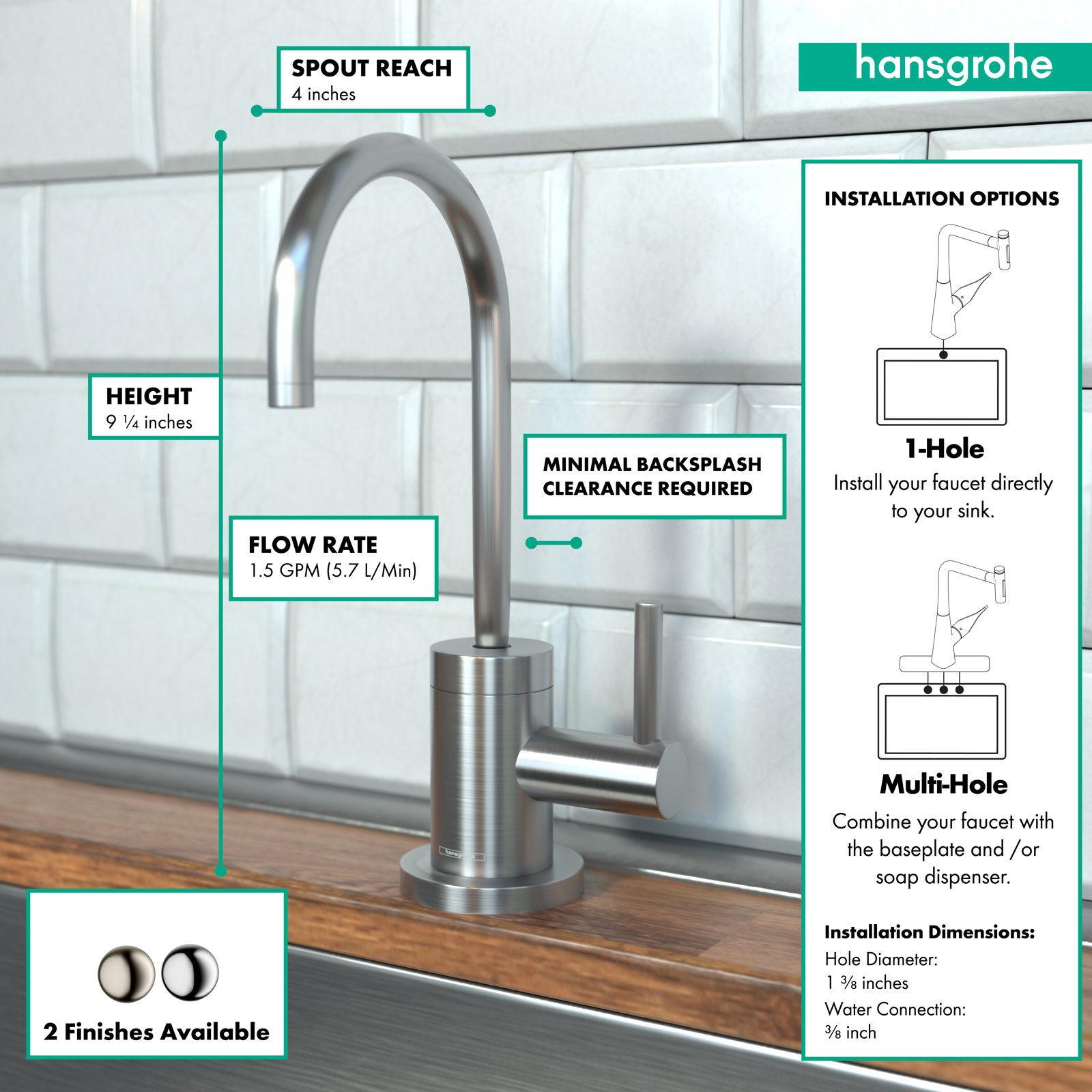 Talis S Pull Down Cold Water Dispenser, Chrome