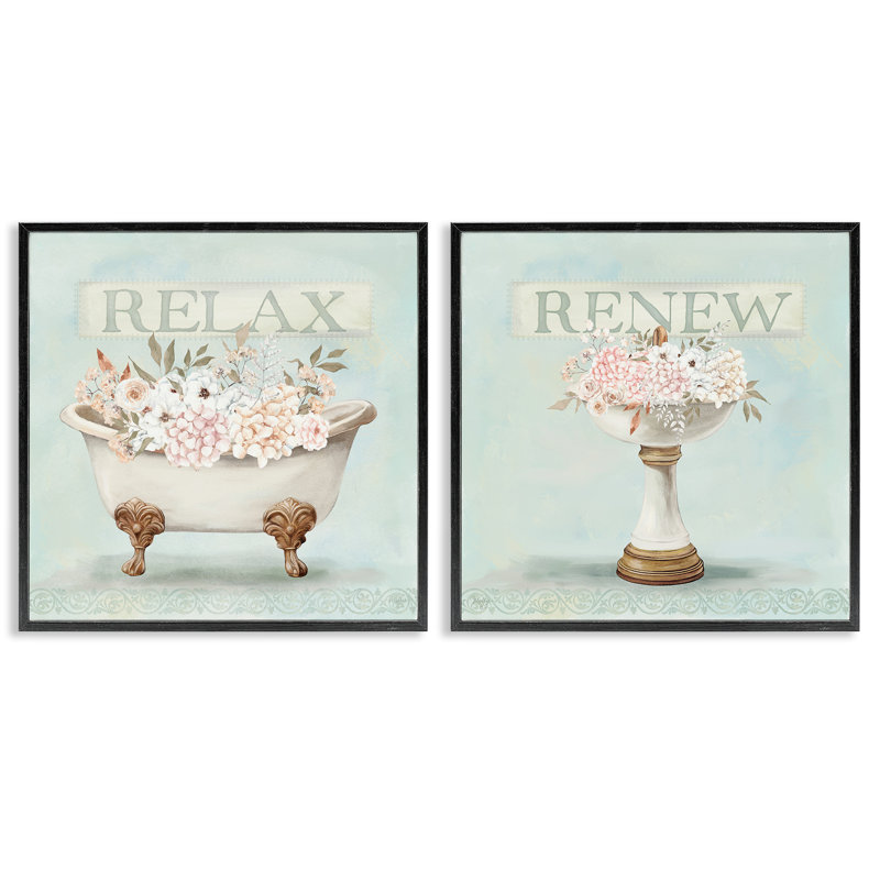 Ensemble de 2 giclées encadrées par Antique Florals Relax Renew, design par Mollie B., H 24 po x l 24 po